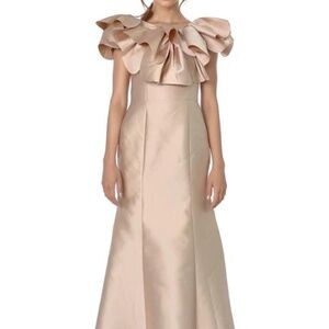 Rene Ruiz Collection Bardot Rosette Mikado Gown Size 14 Gold Evening Gown